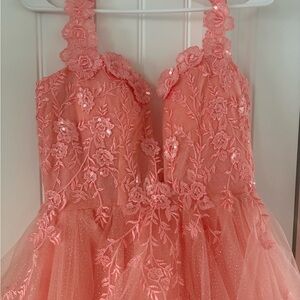 Floral Lace Coral Dress - Proms and pageant or special occasions.